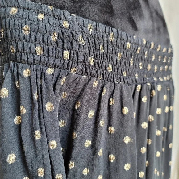 Abercrombie & Fitch Gold Polka Dot Top Off Shoulder Open Tie Sleeve Blouse Sz S - Picture 8 of 10